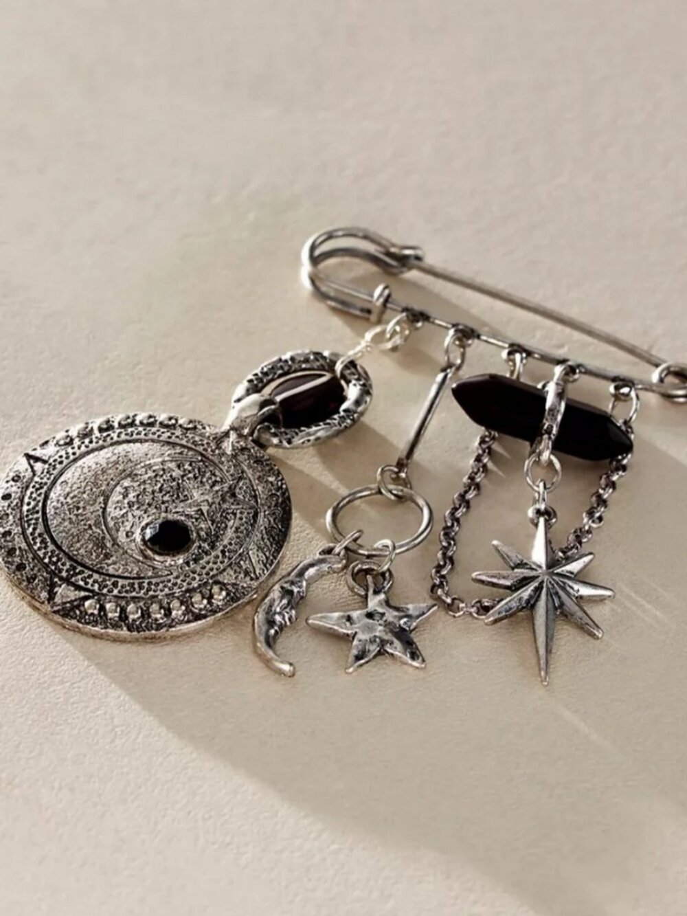 Free People NWT Carry On Dangle Charm Pin In Silver Tone